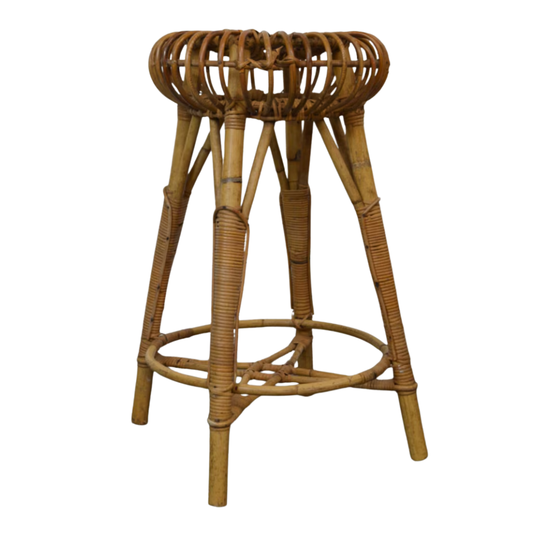 Dovecove Fredericksburg Round Rattan Seat Counter Stool With Solid Wood Frame & Reviews | Wayfair