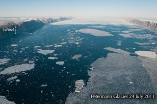 July, 2011: A year after the ice broke away, the 'after' photo reveals an expanse of water where the ice once lay.