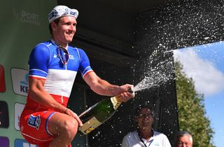 Arnaud Demare (FDJ) sprays the champagne