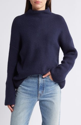 Relaxed Turtleneck Cotton Blend Sweater