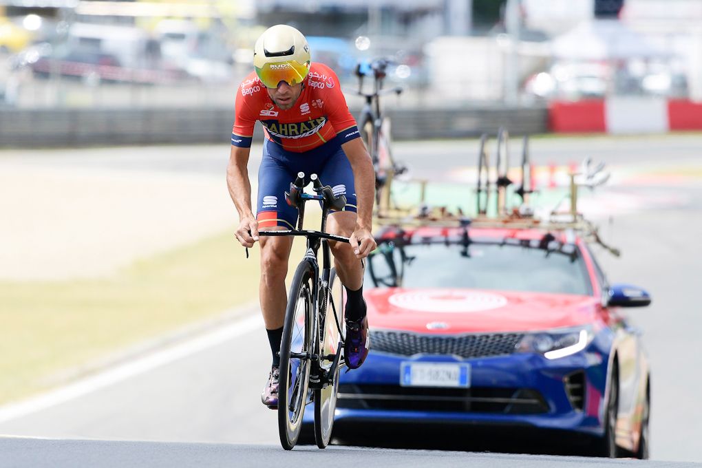 Vinenzo Nibali on his TT bike during team time trial practice in Zolder