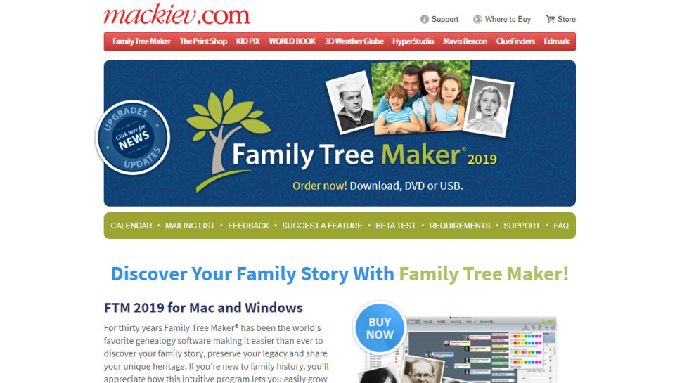 Website screenshot for Legacy Family Tree