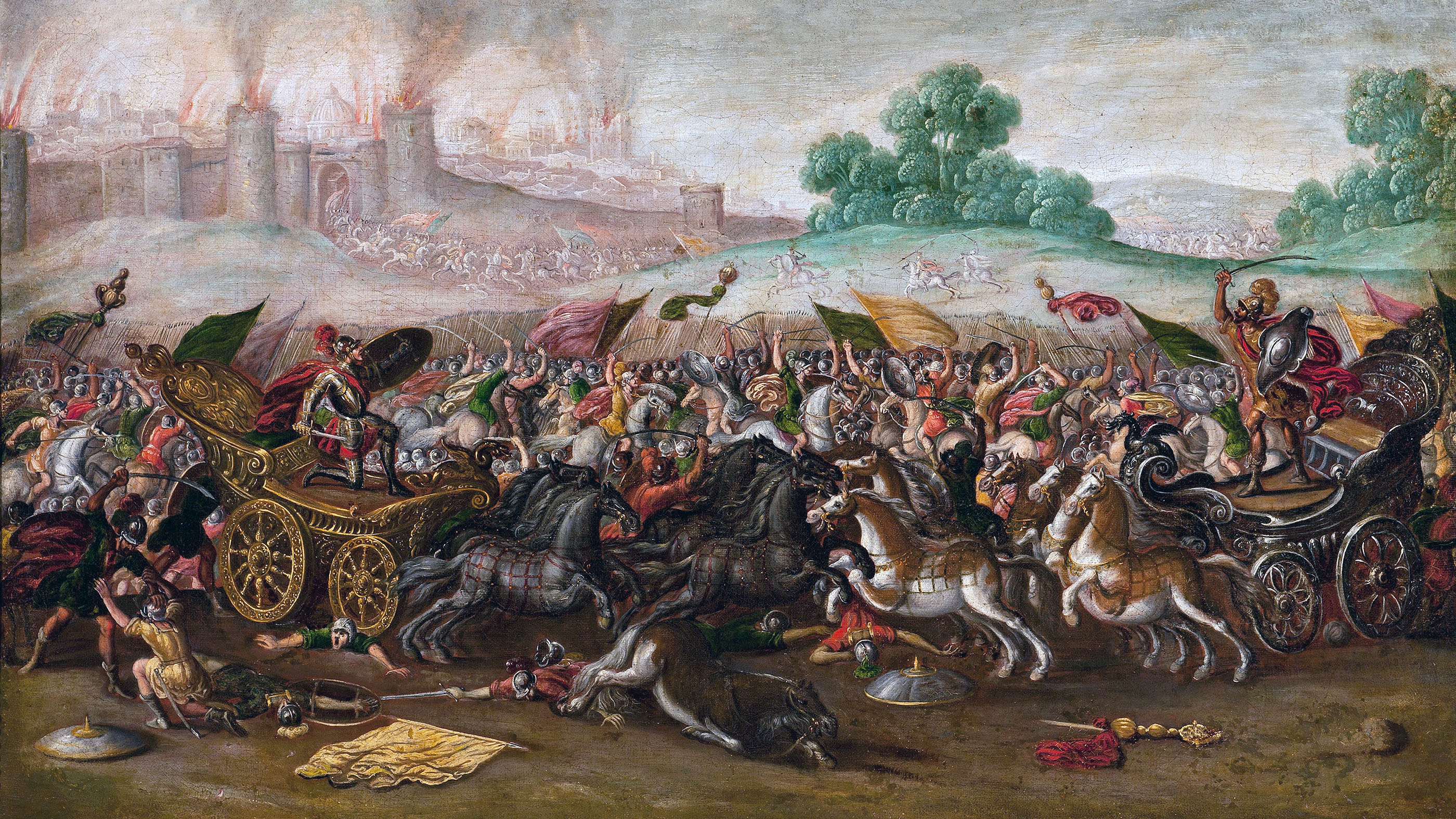 A painting showing the burning of Jerusalem by King Nebuchadnezzar's Army.