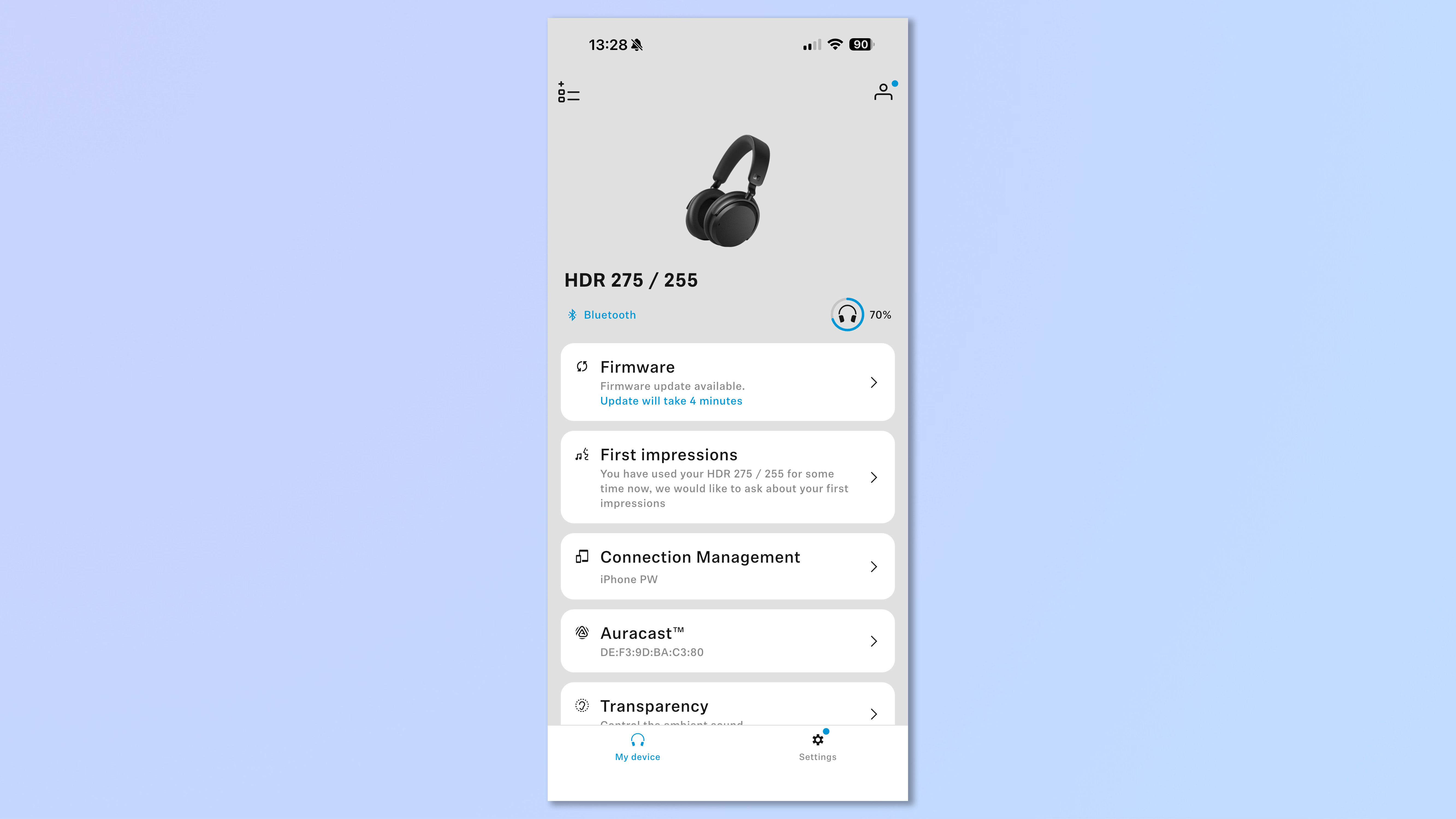 The Sennheiser app being used to customize the RS 275