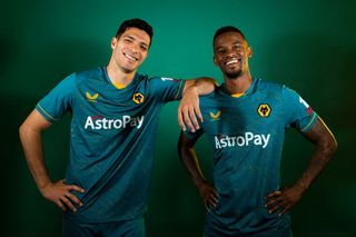 Wolves 2022/23 season preview and prediction: Raul Jimenez (L) and Nelson Semedo of Wolverhampton Wanderers pose for a portrait in the Wolverhampton Wanderers Season 2022/23 Away Kit at The Sir Jack Hayward Training Ground on July 08, 2022 in Wolverhampton, England.
