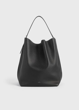 Belted Grained-Leather Tote Black