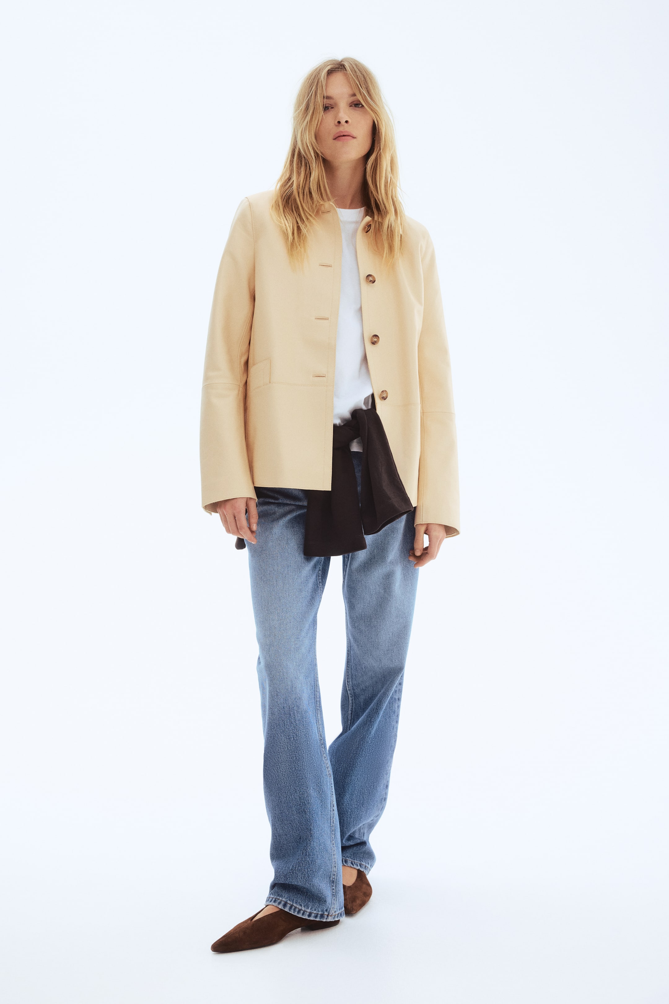 Collared Leather Jacket - Black