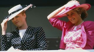 Sarah, Duchess of York and Diana, Princess of Wales at the Epsom Derby, 3rd June 1987.