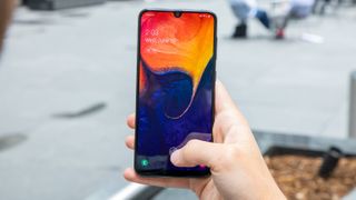 Samsung Galaxy A50 from front in hand