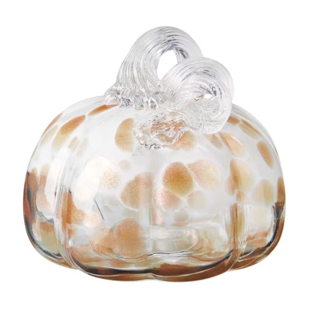 Handcrafted Glass Pumpkin, White &amp;amp; Bronze