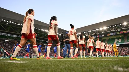 Canada's women's soccer team takes the field against France in the Paris Olympics