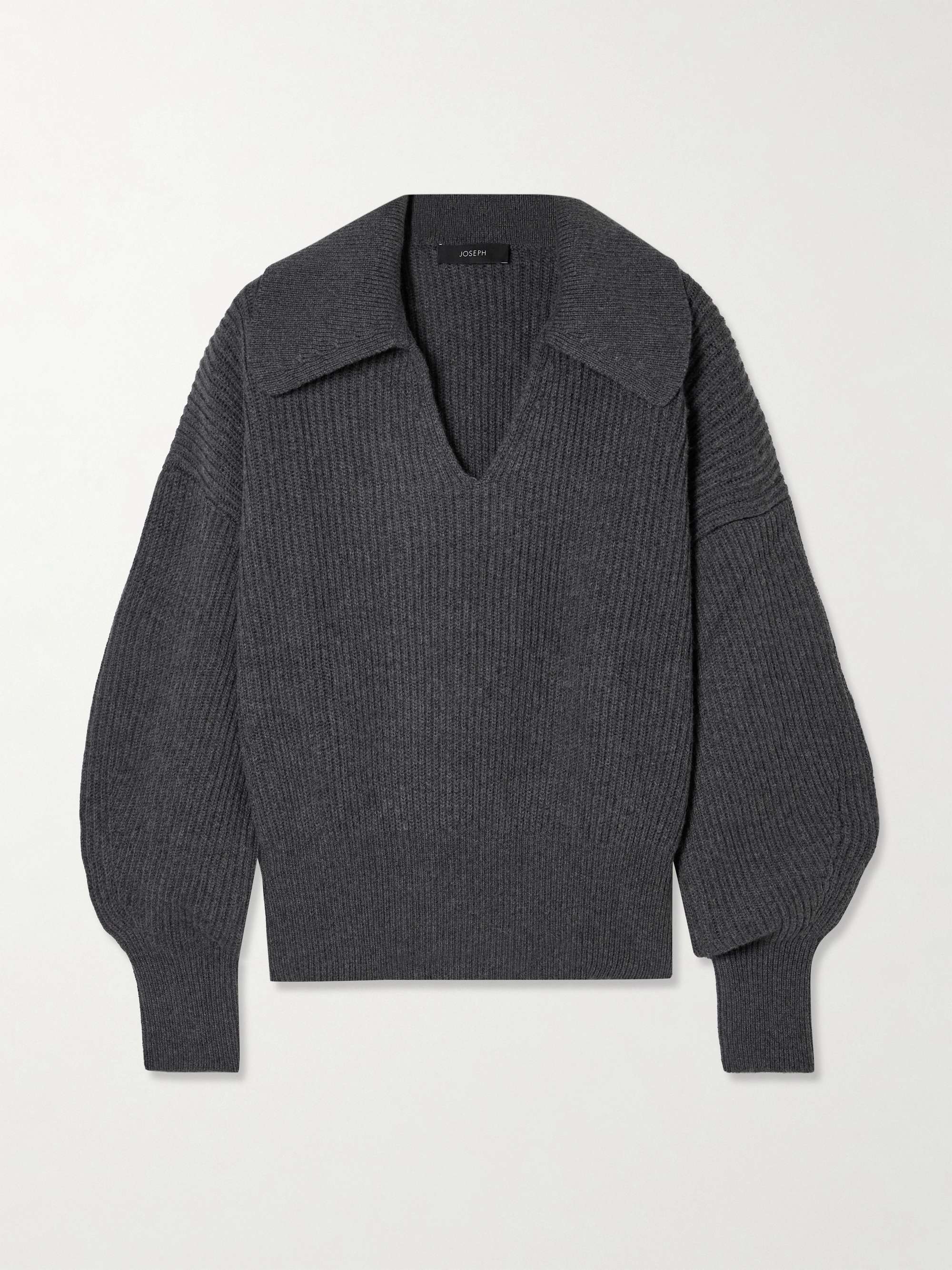 Ribbed Wool, Silk and Cashmere-Blend Polo Sweater