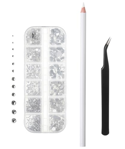 Mr. Pen - 2000 Pcs Rhinestones With Pick Up Tweezer & Picking Pen, Flat Back Round Rhinestones for Crafts, Face Gems, Nails & Makeup