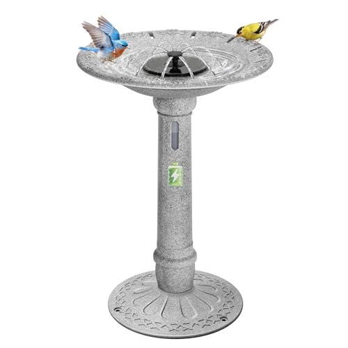 Vivohome Solar Bird Bath With Fountain and Reservoir, Battery System, 20" Bowl 1.2 Gal Abs Outdoor Birdbath for Outside, Yard, Weather-Resistant, Light Stone Gray