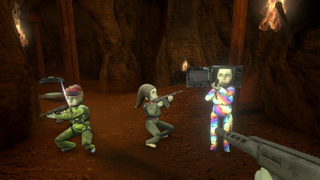 A trio of Straftat characters wearing cosmetics from the Supporter Edition DLC.