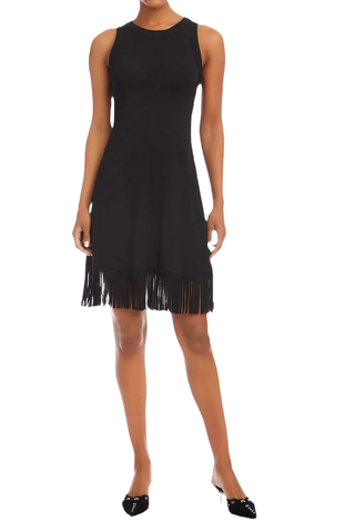 Fringe Trim Sleeveless Jersey Dress