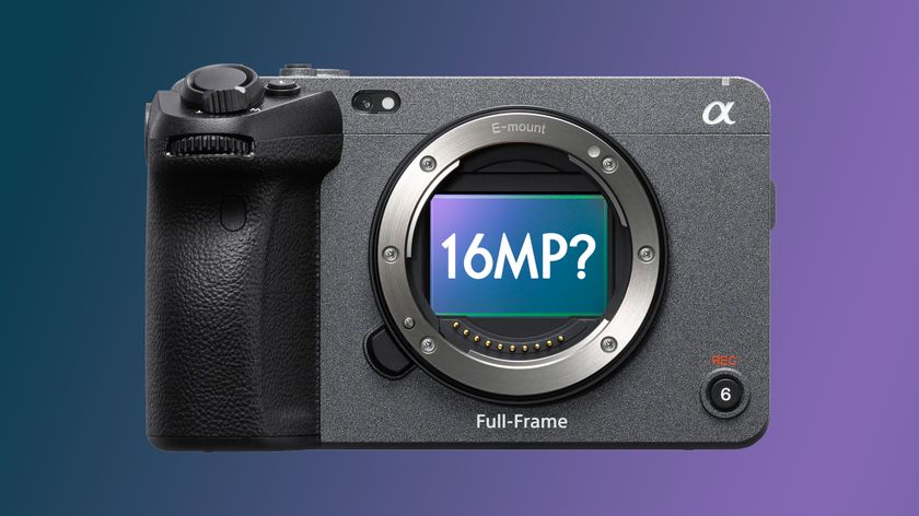 Sony FX3 camera with its sensor exposed and the text "16MP?"