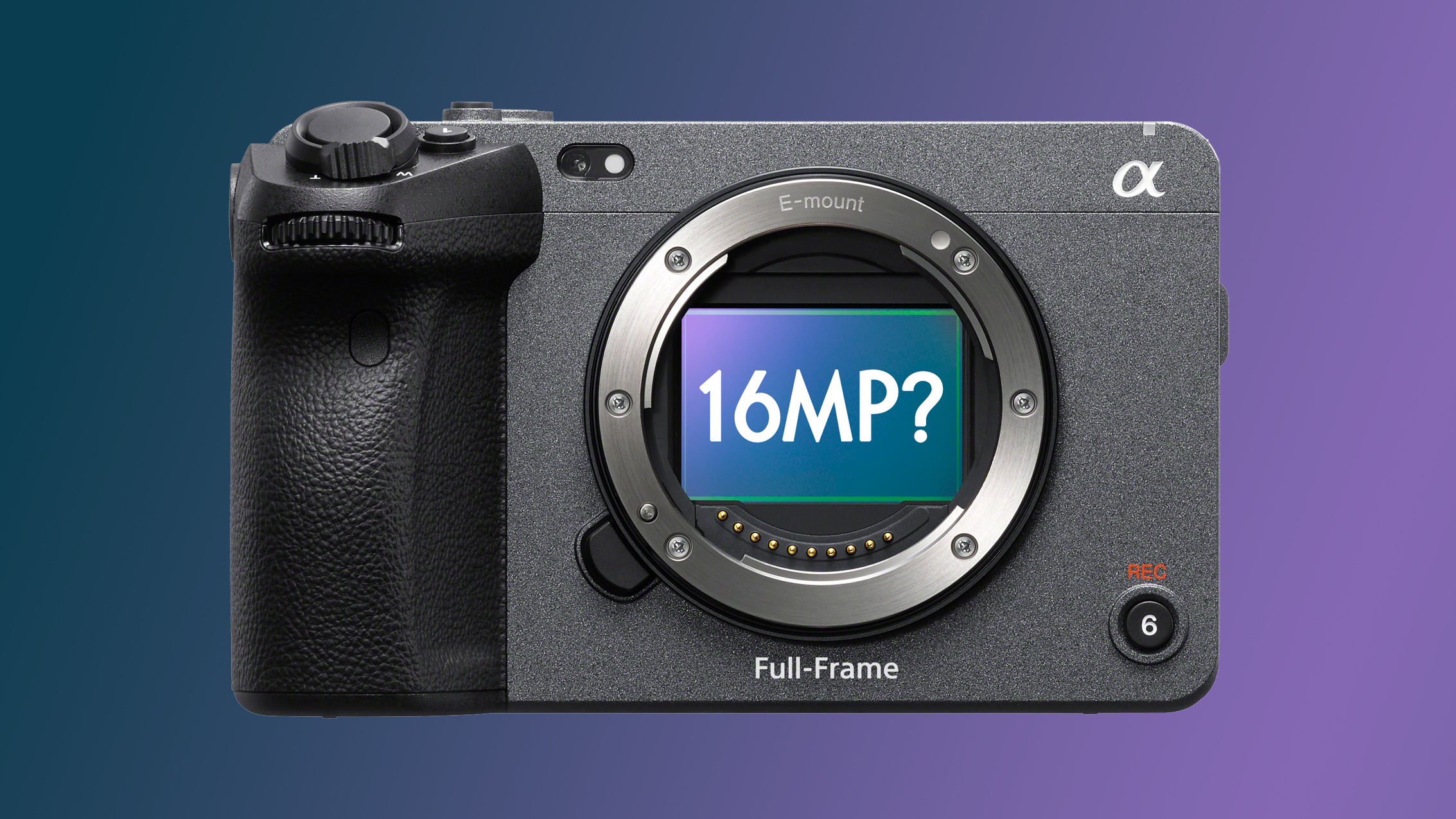 Sony FX3 camera with its sensor exposed and the text "16MP?"