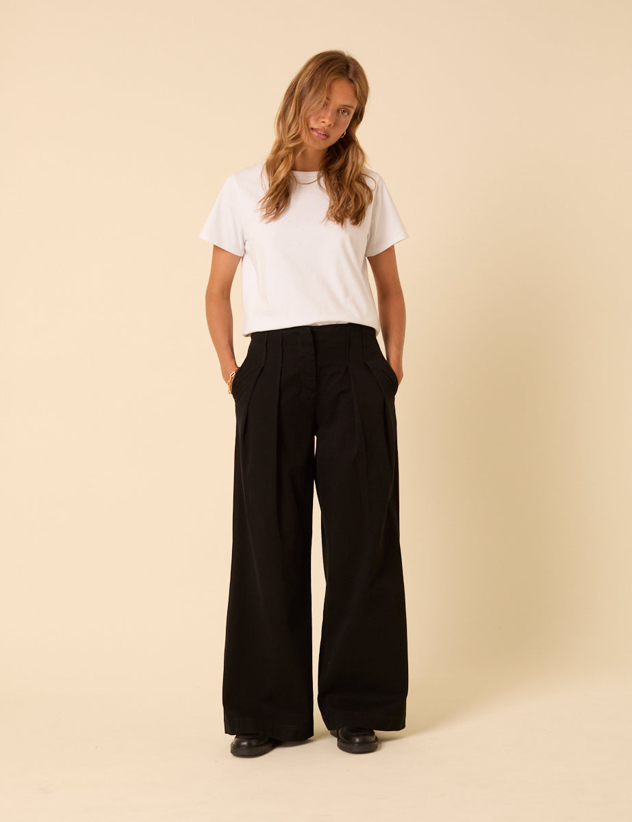 Black Pleated High-Waisted Trousers