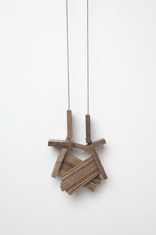 Necklace in walnut wood, silver, steel and cotton