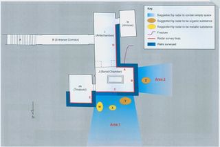 This map shows where the two chambers along with the metal and organic artifacts may be in King Tut's burial chamber.