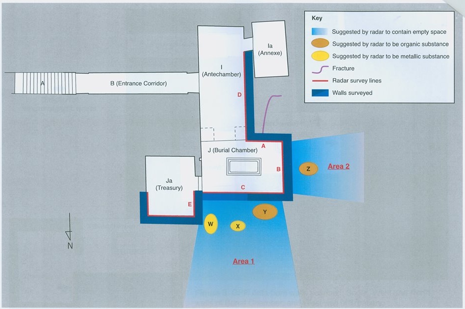 This map shows where the two chambers along with the metal and organic artifacts may be in King Tut's burial chamber.
