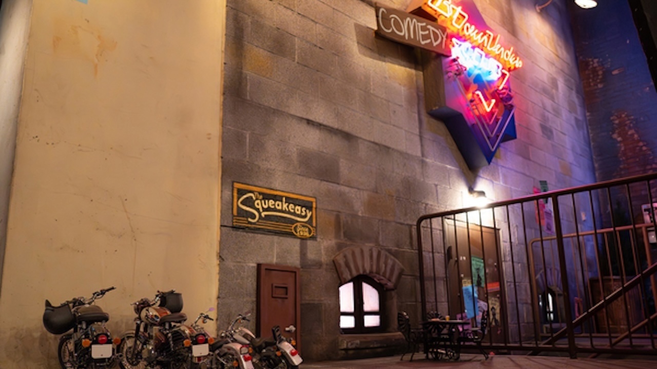 Outside The Squeakeasy, a Muppet rat biker bar on the Rock'n' Roller Coaster ride at Walt Disney World