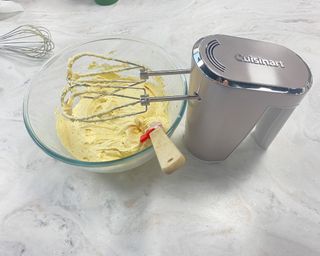Image of Cuisinart cordless hand mixer used to make cake batter