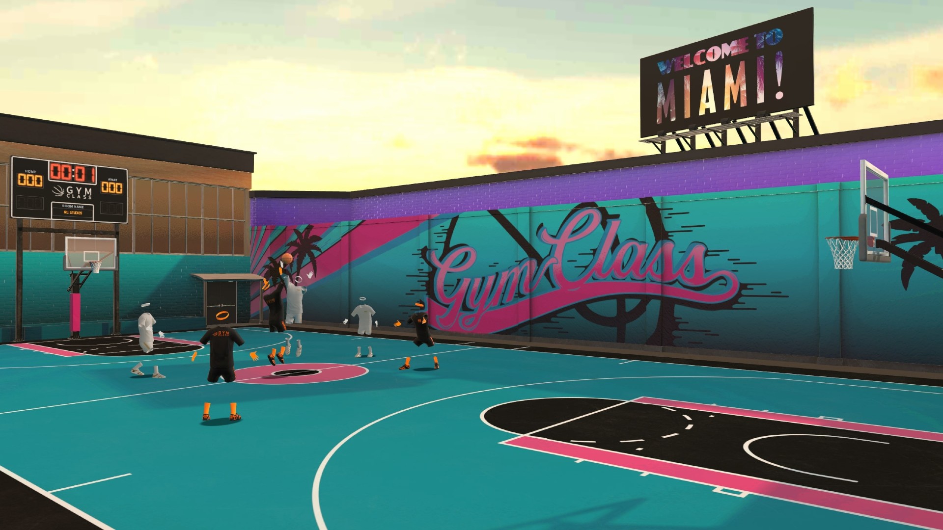 Bild des Basketballplatzes in Miami, der in Gym Class VR für Meta Quest 2 verwendet wird