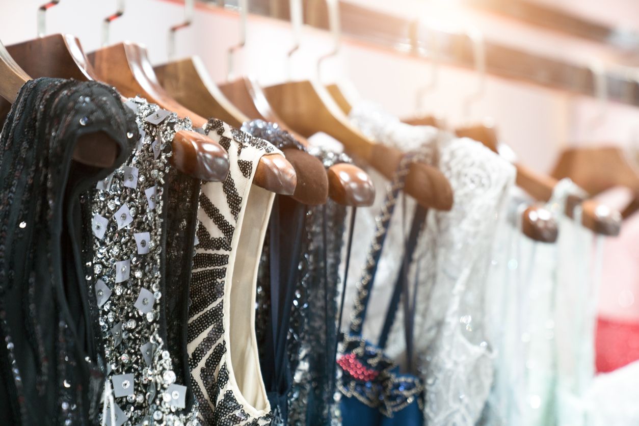 A rack of dresses.