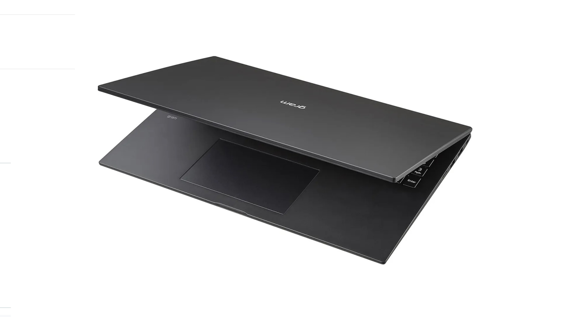 Image of the LG Gram 16 (2021) laptop with lid partially closed