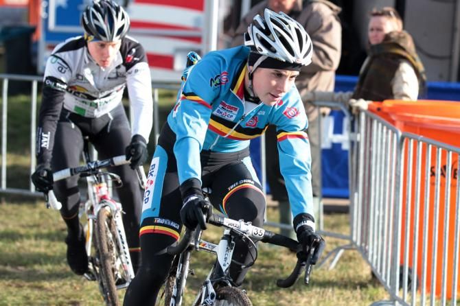 Belgium's Sanne Cant previews the Hoogerheide course prior to her world championship event on Saturday