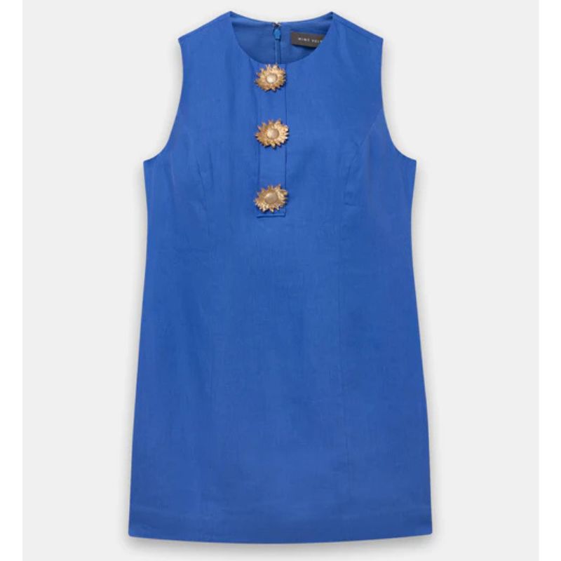 Mint Velvet , Blue Linen Sunray Button Mini Dress