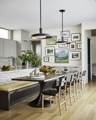 A kitchen with banquette seating
