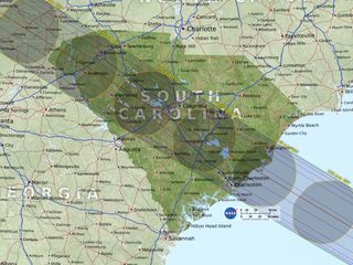 The path of the August 2017 total solar eclipse through South Carolina.