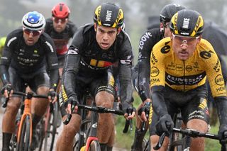 Belgian Wout Van Aert of Team JumboVisma pictured in action during the men elite race of the ParisRoubaix cycling event 2577km from Compiegne to Roubaix France on Sunday 03 October 2021 BELGA PHOTO DAVID STOCKMAN Photo by DAVID STOCKMANBELGA MAGAFP via Getty Images