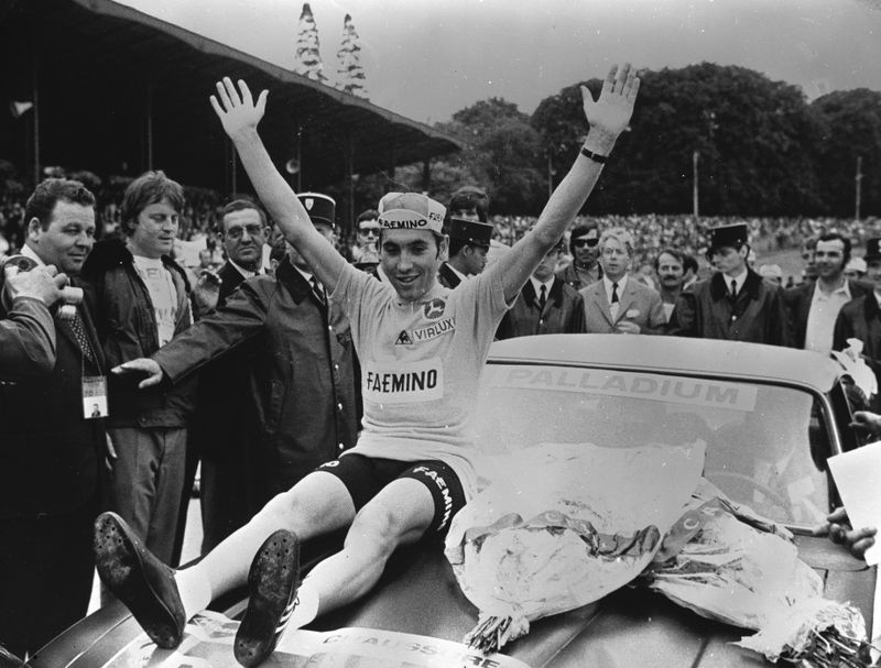 Eddy Merckx celebrates his second Tour de France win in 1970