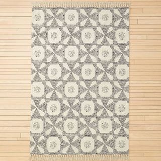 A cream and black printed area rug that's one of the best Target furniture pieces.