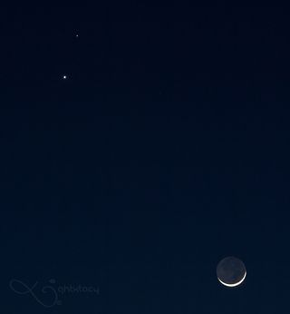 Moon with Venus and Mars from Italy