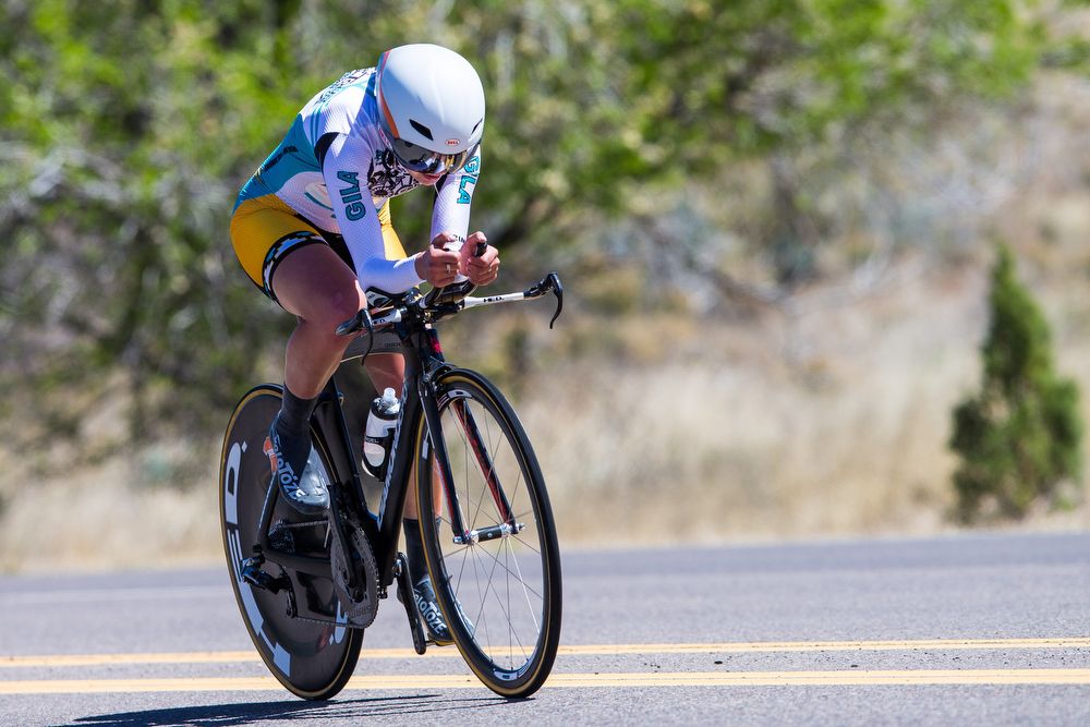 Sara Podevin on her way to second in the Tour of the Gila time trial