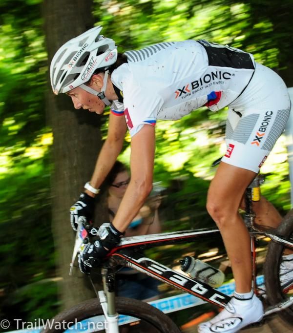 An X-Bionic rider on one of the steeper parts of the descent