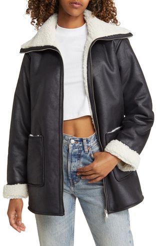 Hailey Faux Leather Jacket with Faux Shearling Lining