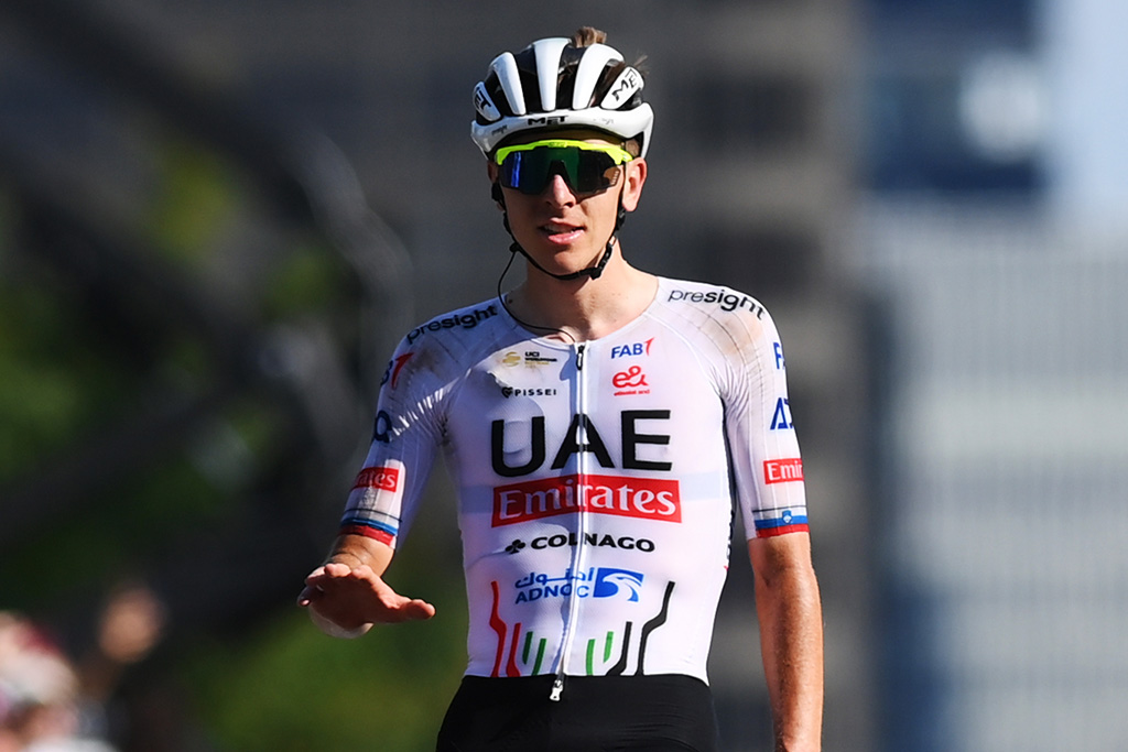 MONTREAL, QUEBEC - SEPTEMBER 15: Tadej Pogacar of Slovenia and UAE Team Emirates celebrates at finish line as race winner during the 13th Grand Prix Cycliste de Montreal 2024 a 209.1km one day race from Montreal to Montreal / #UCIWT / on September 15, 2024 in Montreal, Quebec. (Photo by Alex Broadway/Getty Images)