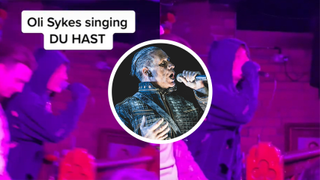 Oli Sykes singing at his Greebo club night with Rammstein's Till Lindemann placed over the top in a circle