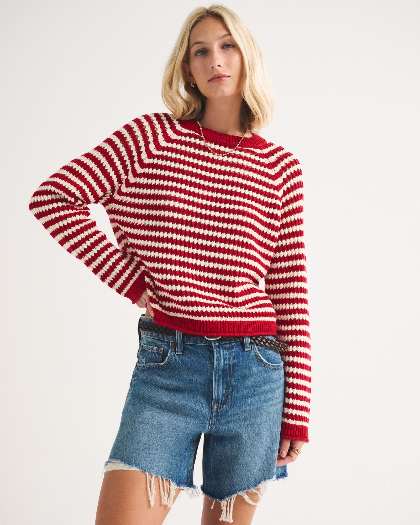 Abercrombie &amp;amp; Fitch, 100% Cotton A&amp;amp;F Madeline Crochet-Style Crew Sweater
