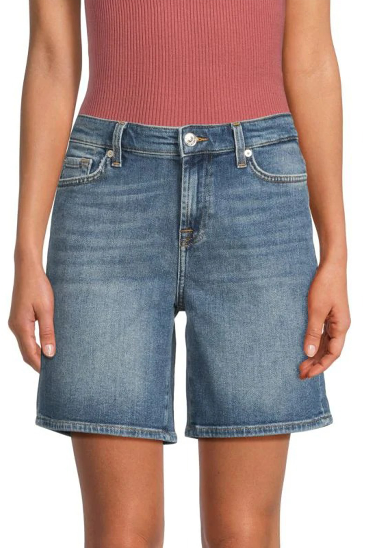 Stretch-Cotton Whiskered Denim Shorts