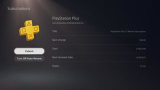 PS5 Manage Subscriptions