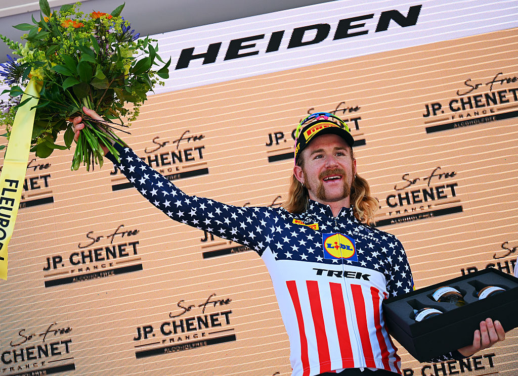 Quinn Simmons celebrates winning stage 3