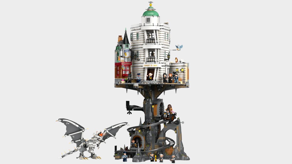 Lego Gringotts Bank on a plain background