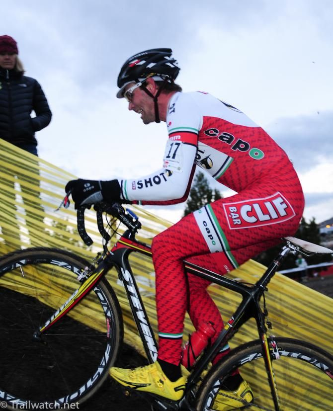Troy Wells (Clif Bar) using his mountain biking skills on a steep climb